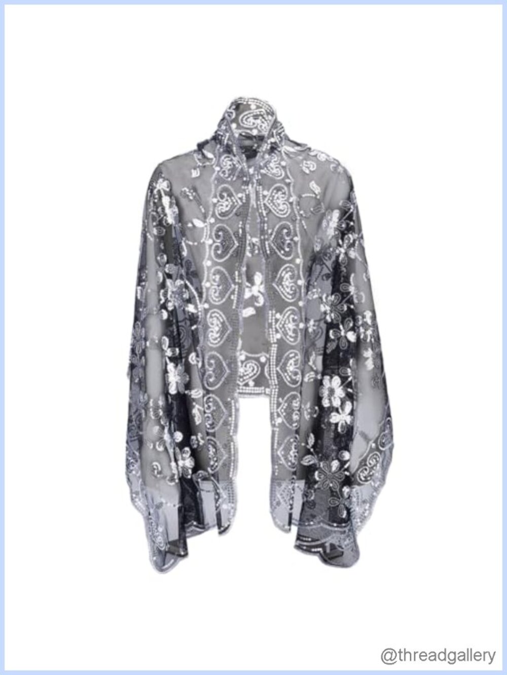 Sequin Gauze Shawl Wrap for Evening Dresses with Floral Pattern, Lightweight